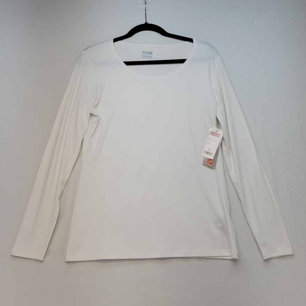 32 Degrees Heat Base Layer Top Womens Large White Scoop Neck Long Sleeve